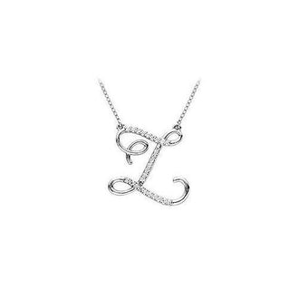 Diamond Letter Z Script Initial Pendant : 14K White Gold - 0.15 CT Diamonds