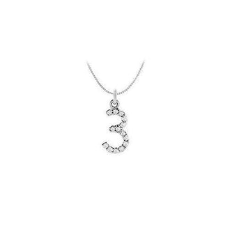 Diamond Numeric 3 Charm Pendant : 14K White Gold - 0.06 CT Diamonds