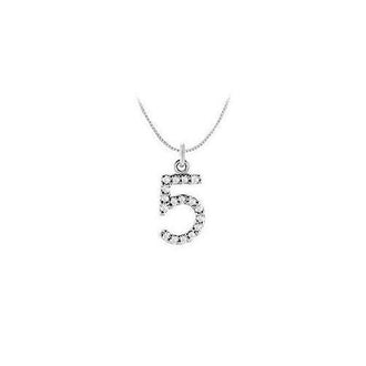 Diamond Numeric 5 Charm Pendant : 14K White Gold - 0.08 CT Diamonds