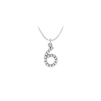 Diamond Numeric 6 Charm Pendant : 14K White Gold - 0.07 CT Diamonds