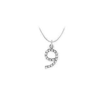 Diamond Numeric 9 Charm Pendant : 14K White Gold - 0.08 CT Diamonds