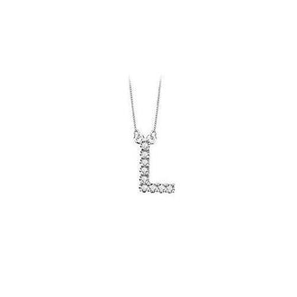 Petite Baby Charm Diamond L Initial Pendant : 14K White Gold - 0.20 CT Diamonds