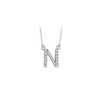 Petite Baby Charm Diamond N Initial Pendant : 14K White Gold - 0.20 CT Diamonds