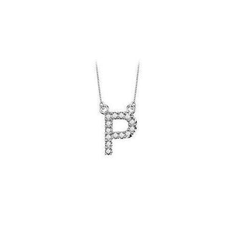 Petite Baby Charm Diamond P Initial Pendant : 14K White Gold - 0.20 CT Diamonds