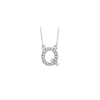 Petite Baby Charm Diamond Q Initial Pendant : 14K White Gold - 0.20 CT Diamonds