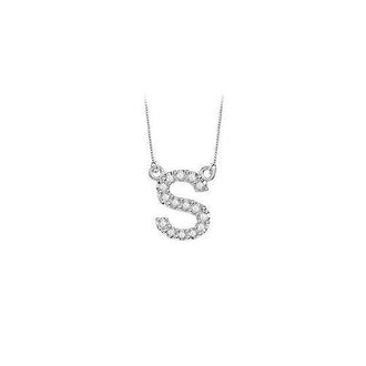 Petite Baby Charm Diamond S Initial Pendant : 14K White Gold - 0.20 CT Diamonds