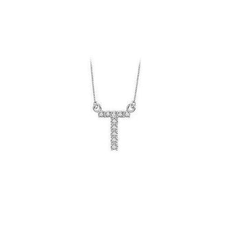 Petite Baby Charm Diamond T Initial Pendant : 14K White Gold - 0.20 CT Diamonds