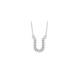 Petite Baby Charm Diamond U Initial Pendant : 14K White Gold - 0.20 CT Diamonds