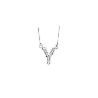 Petite Baby Charm Diamond Y Initial Pendant : 14K White Gold - 0.20 CT Diamonds