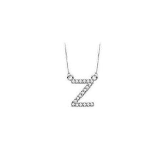 Petite Baby Charm Diamond Z Initial Pendant : 14K White Gold - 0.20 CT Diamonds