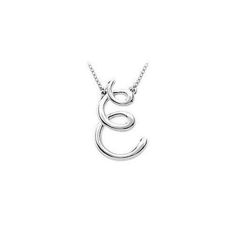 14K White Gold Letter E Script Pendant