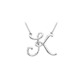 14K White Gold Letter K Script Pendant