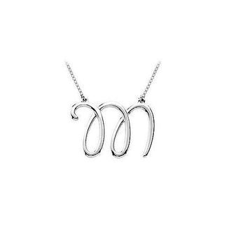 14K White Gold Letter M Script Pendant