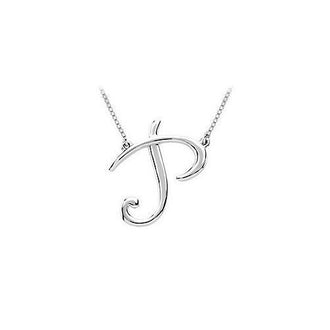 14K White Gold Letter P Script Pendant