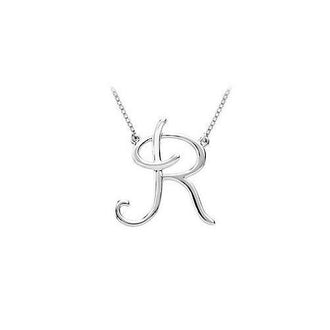 14K White Gold Letter R Script Pendant