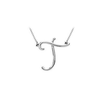 14K White Gold Letter T Script Pendant