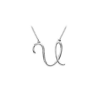 14K White Gold Letter U Script Pendant