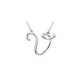 14K White Gold Letter V Script Pendant