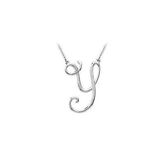 14K White Gold Letter Y Script Pendant