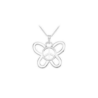 14K White Gold Butterfly Shaped Peace Sign Pendant - 16.00 X 19.50 MM