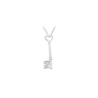 14K White Gold Love is the Key Pendant - 1.50 Inch Long