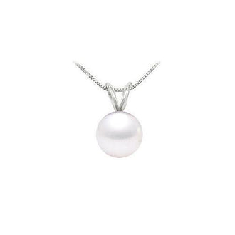 Cultured Akoya Pearl Solitaire Pendant : 14K white gold - 6 MM