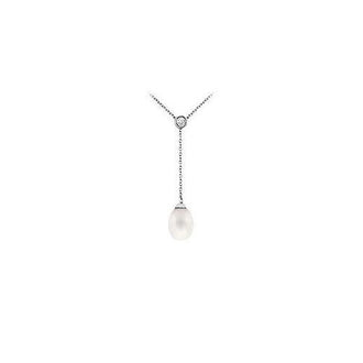 Cultured Akoya Pearl and Diamond Pendant : 14K White Gold - 0.05 CT Diamond