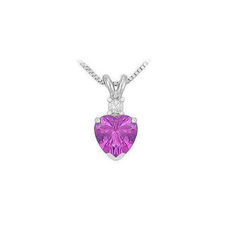 Diamond and Amethyst Solitaire Pendant : 14K White Gold - 1.00 CT TGW