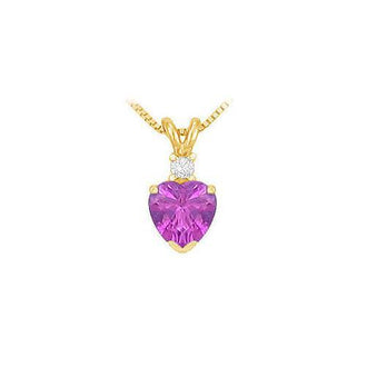 Diamond and Amethyst Solitaire Pendant : 14K Yellow Gold - 1.00 CT TGW