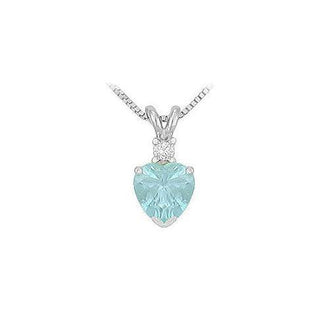 Diamond and Aquamarine Solitaire Pendant : 14K White Gold - 1.00 CT TGW