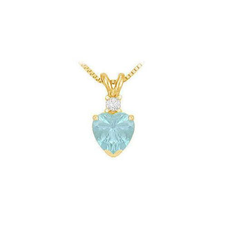 Diamond and Aquamarine Solitaire Pendant : 14K Yellow Gold - 1.00 CT TGW