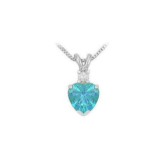 Diamond and Blue Topaz Solitaire Pendant : 14K White Gold - 1.00 CT TGW