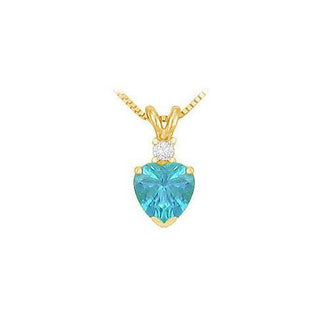 Diamond and Blue Topaz Solitaire Pendant : 14K Yellow Gold - 1.00 CT TGW