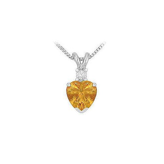 Diamond and Citrine Solitaire Pendant : 14K White Gold - 1.00 CT TGW