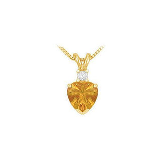 Diamond and Citrine Solitaire Pendant : 14K Yellow Gold - 1.00 CT TGW