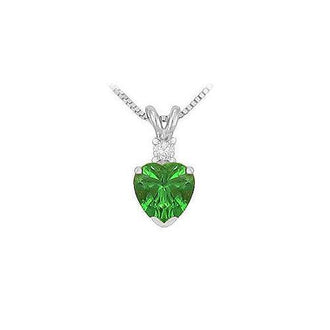 Diamond and Emerald Solitaire Pendant : 14K White Gold - 1.00 CT TGW