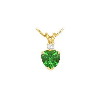 Diamond and Emerald Solitaire Pendant : 14K Yellow Gold - 1.00 CT TGW