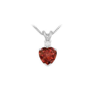 Diamond and Garnet Solitaire Pendant : 14K White Gold - 1.00 CT TGW