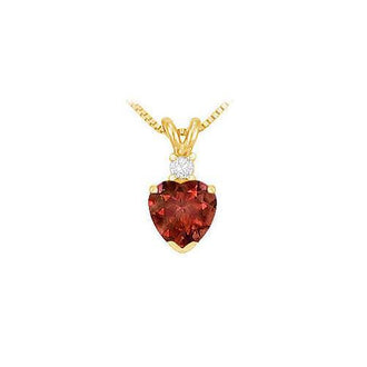 Diamond and Garnet Solitaire Pendant : 14K Yellow Gold - 1.00 CT TGW