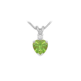 Diamond and Peridot Solitaire Pendant : 14K White Gold - 1.00 CT TGW