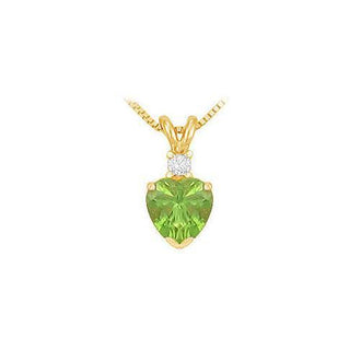 Diamond and Peridot Solitaire Pendant : 14K Yellow Gold - 1.00 CT TGW