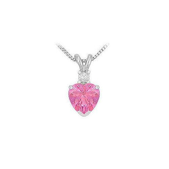 Diamond and Pink Sapphire Solitaire Pendant : 14K White Gold - 1.00 CT TGW