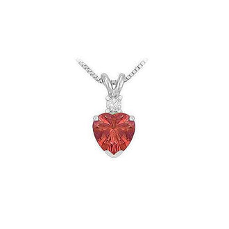 Diamond and Ruby Solitaire Pendant : 14K White Gold - 1.00 CT TGW