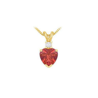 Diamond and Ruby Solitaire Pendant : 14K Yellow Gold - 1.00 CT TGW