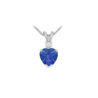 Diamond and Sapphire Solitaire Pendant : 14K White Gold - 1.00 CT TGW