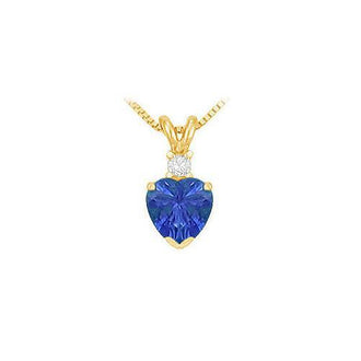 Diamond and Sapphire Solitaire Pendant : 14K Yellow Gold - 1.00 CT TGW