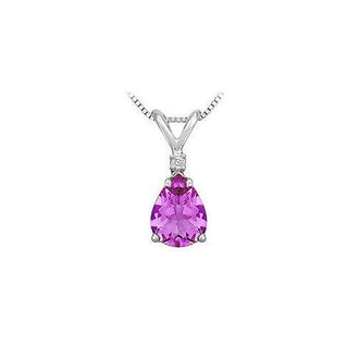 Diamond and Amethyst Solitaire Pendant : 14K White Gold - 1.00 CT TGW