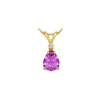 Diamond and Amethyst Solitaire Pendant : 14K Yellow Gold - 1.00 CT TGW