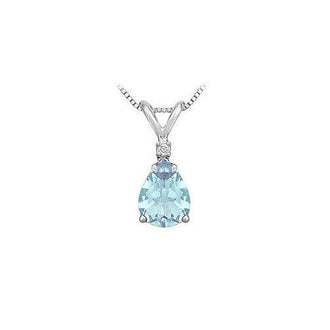 Diamond and Aquamarine Solitaire Pendant : 14K White Gold - 1.00 CT TGW