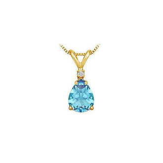 Diamond and Blue Topaz Solitaire Pendant : 14K Yellow Gold - 1.00 CT TGW